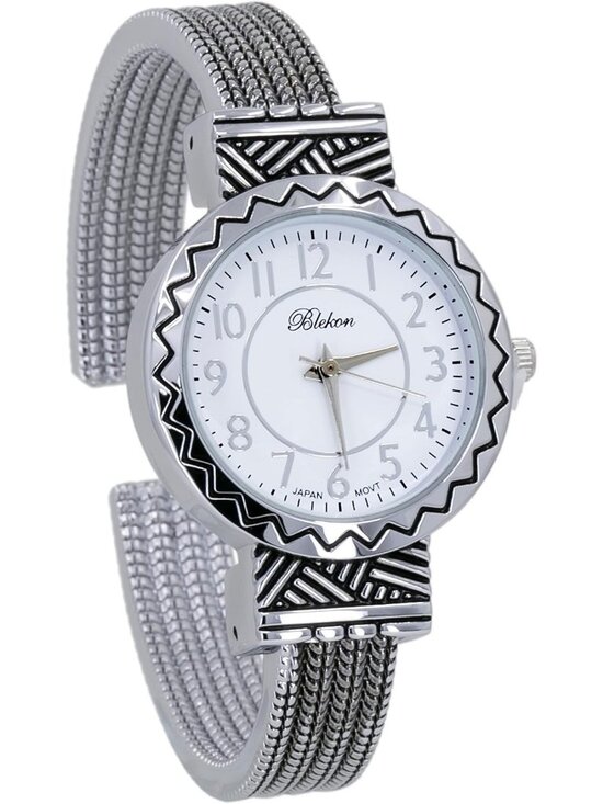 Women\'s White Silver Analog Quartz Metal hinged Bangle Pearl Cuff Bracelet Watch main image 6